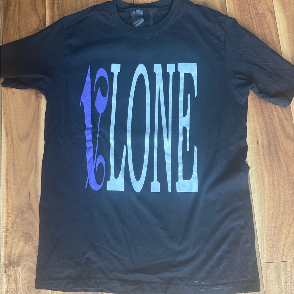 Palm Angels Black Tee with Blue and White Logo